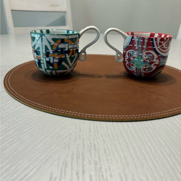 Anthropologie Kantha Stitched Ceramic Mugs Cups Tea Coffee Barista Set of 2 - Picture 2 of 14
